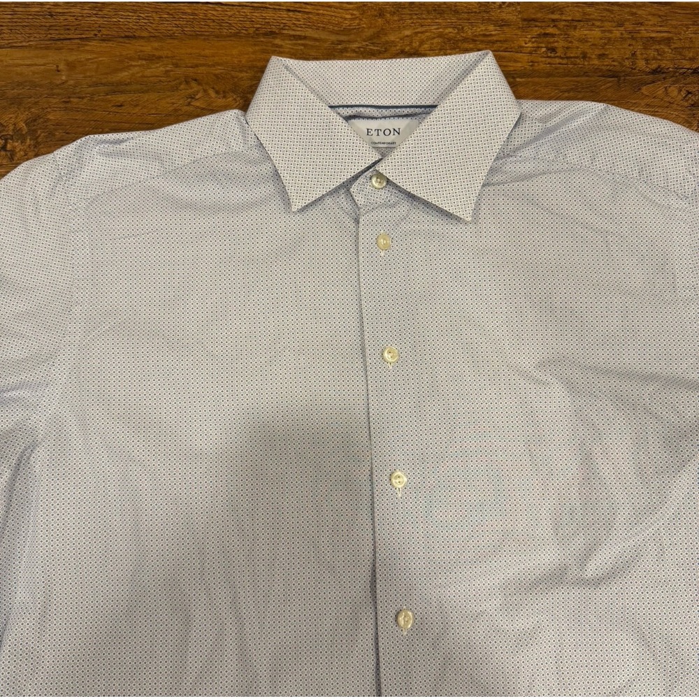 ETON Blue Geometric Contemporary Poplin Button Up Casual Dress Shirt Men 44/17.5